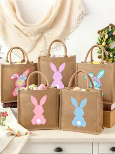 Easter Gift Bag, Jute Easter Basket, Egg Hunt Game Bag, Customizable Rabbit Jute Gift Bag, Perfect for Events and Spring Parties, Cartoon
