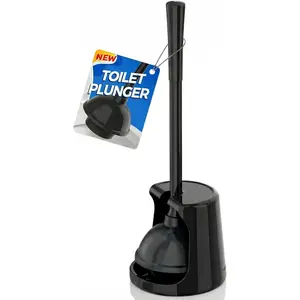 Toilet Plunger with Holder, Plungers for Bathroom Heavy Duty for 5.3-Inch Toilet Drain, Toilet Plunger and Holder Combo for Bathroom Cleaning (Black) LOVLOY