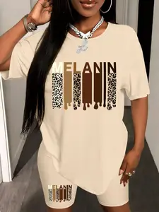 Personalized print pattern Women's Summer Casual 2-Piece Leisure Sports Set, Casual Sportswear, Stylish Print Comfortable for Daily Wear, Trendy Ladies Fashion Must-Have
