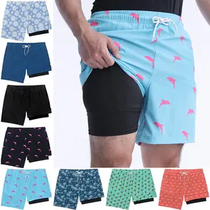 Mens Swim Trunks with Compression Liner Swim Shorts 7 Swimming Trunks Stretch 7 Inch Swim Suits Quick Dry