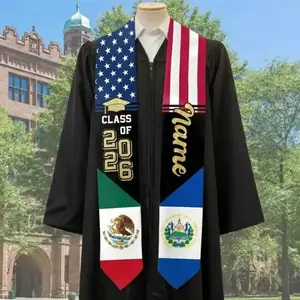 Custom Dual-Heritage Graduation Stole - USA Mexico El Salvador Graduation Sash - Personalized Class of 2026 Name Stole
