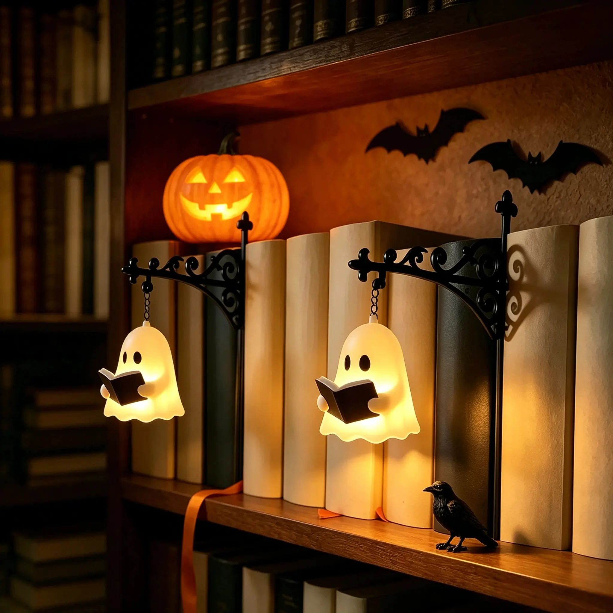 Library Lantern Mini Bookshelf Lamp - Decorative Bookshelf Lighting, Bookcase Insert Decor Light with