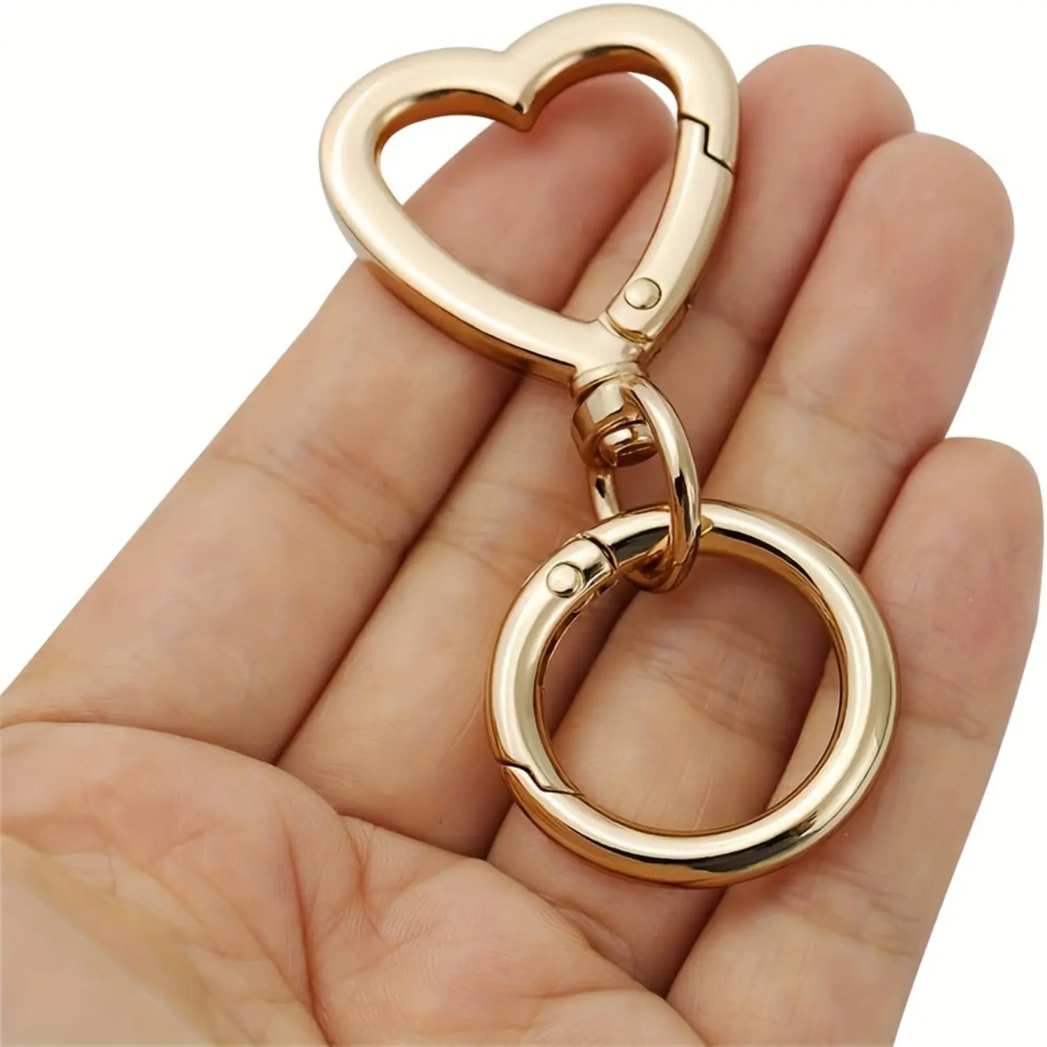 Heart-Shaped Keychain Clasp, Zinc Alloy Hammock-Style Snap Hook with Split Ring for DIY Beading Accessories and Jewelry Making, Split Rings