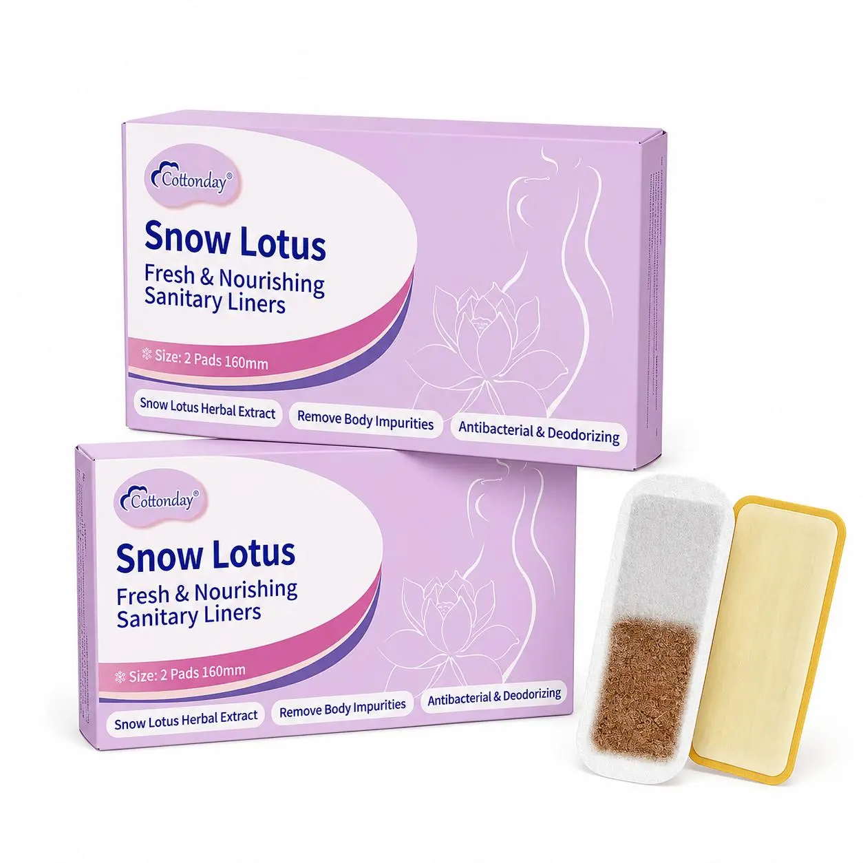 Cottonday Snow Lotus Fresh & Nourishing Sanitary Liners, Herbal Feminine Care Panty Liners, Individually Wrapped Daily Liners