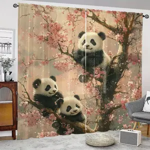 Cute Panda Print Curtains Set, Home Decoration Curtain, Fashionable Rod Pocket Window Drapes for Bedroom & Living Room, Comfortable Atmosphere, Easy Installation