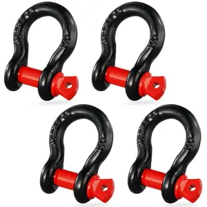 fathersdaygift VEVOR 1/2 D-Ring Shackle, 4 Pack Alloy Steel Shackles 17637 lbs (8 Ton) Break Strength with 5/8 Screw Pin, Heavy Duty Off Road Vehicle Recovery Shackle, Towing Accessories for Jeep Truck, Black