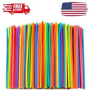 300 Pcs Colorful Flexible Plastic Straws 10.2" Long and 0.23'' Diameter