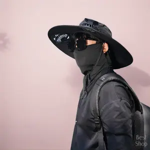 Wide Brim Solar Fan Hat, Hat with Fans Solar Power, Removable & USB Charging Fan Bucket Hats for Men Women Outdoor Fishing
