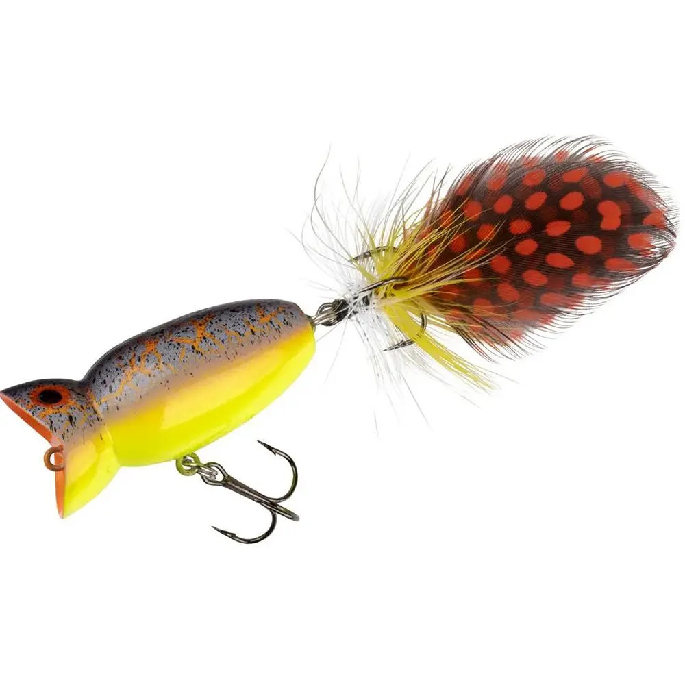 Arbogast Hula Popper 2.0 Topwater Fishing Lure, 3/8 oz Popper with Deeply Cupped Mouth, Attention-Grabbing Bubble Trail, Feather-Dressed Rear Treble Hook, 3/8 Ounce