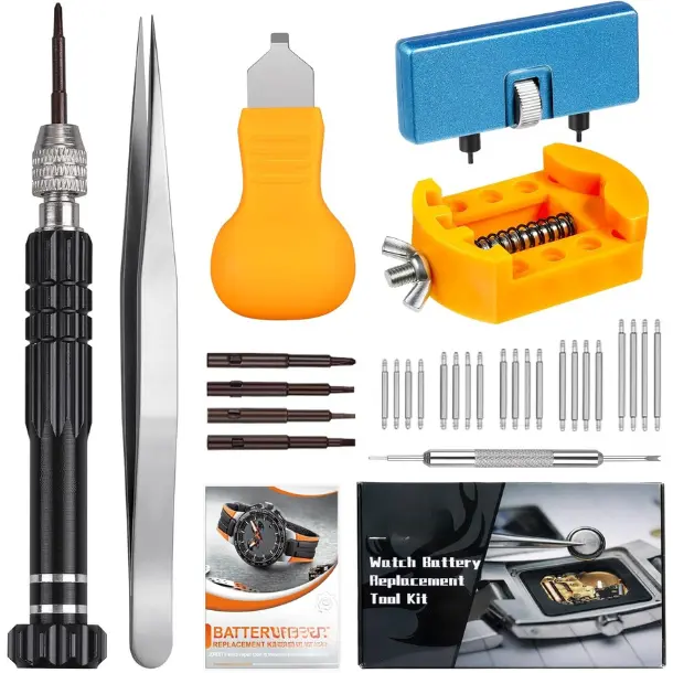 Watch Battery Replacement Kit, Watch Repair Screwdriver, Watch Band Replacement tool, Watch Wrench Back Remover, Watch Case Opener, Watch Back Remover Holder, Spring bar, Tweezers