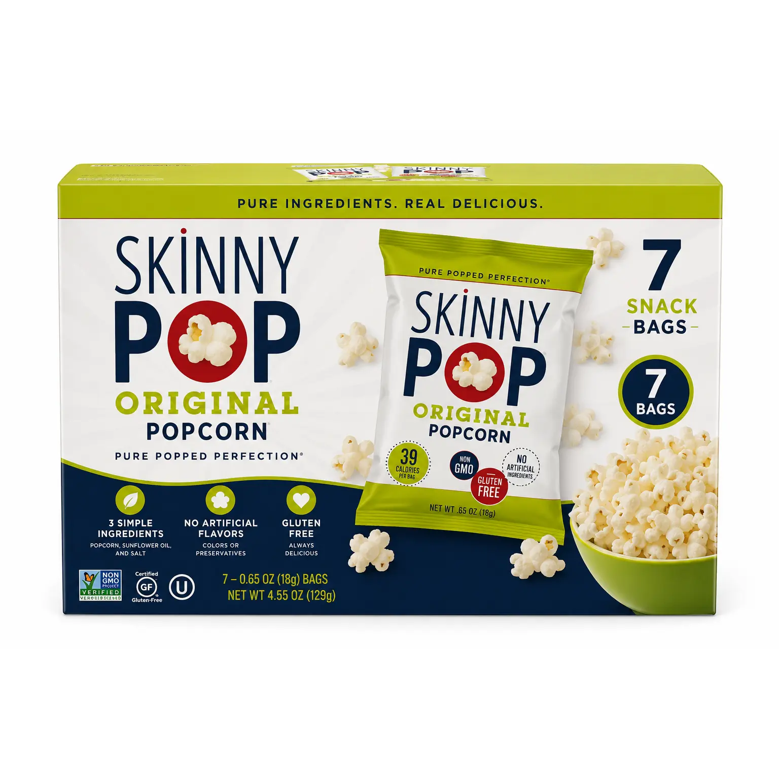 Original Flavored Air-Popped Popcorn 7 Individually Wrapped 0.65 oz Bags Light Crispy Texture Perfect for Home Office School Travel