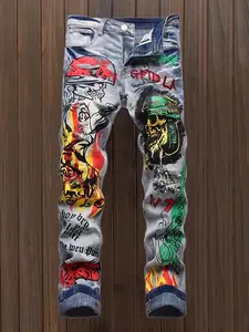 Men’s Y2K Printed Straight-Leg Jeans — European & American Fashion Trend Denim