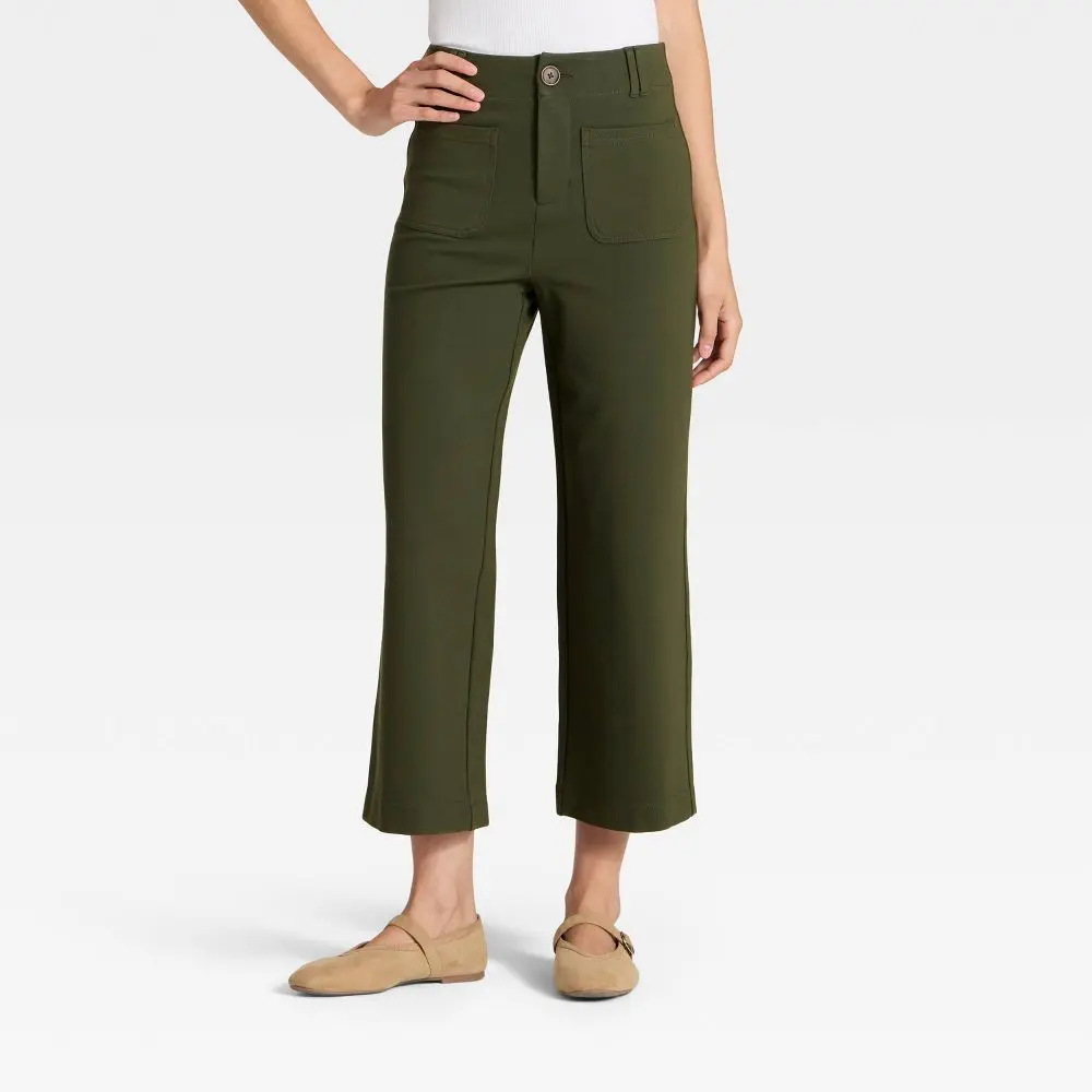 A New Day Women's High-Rise Straight Leg Cropped Pants, Spandex, Garment, Nylon