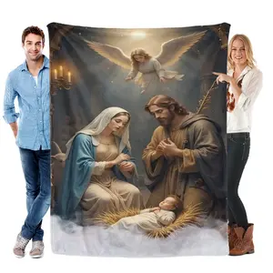 Nativity Scene Flannel Blanket – Soft & Cozy Gift Throw with Inspirational Christmas Christian Art Design, Perfect for Gifting to Believers, Snuggling Warmly, or Adding Festive Spiritual Charm to Holiday Spaces