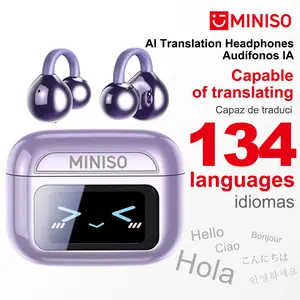 MINISO MS201 Clip-On Ear Headphones, Translation Earbuds, Translation in 134 Languages With APP, with Audio-Visual Touch Screen, Bluetooth 6.0 Earbuds, Wireless Headphones for Music & Phone Calls, Sport Waterproof & Sweatproof, with HD Mic