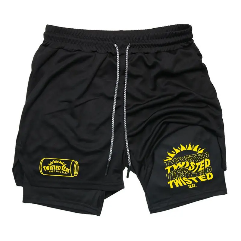 [Father's Day Gift] Twisted Tea Breathable Summer Shorts for Men Built-In Compression Layer Men’s Activewear 2-in-1 Shorts Gym, Running & Lounge