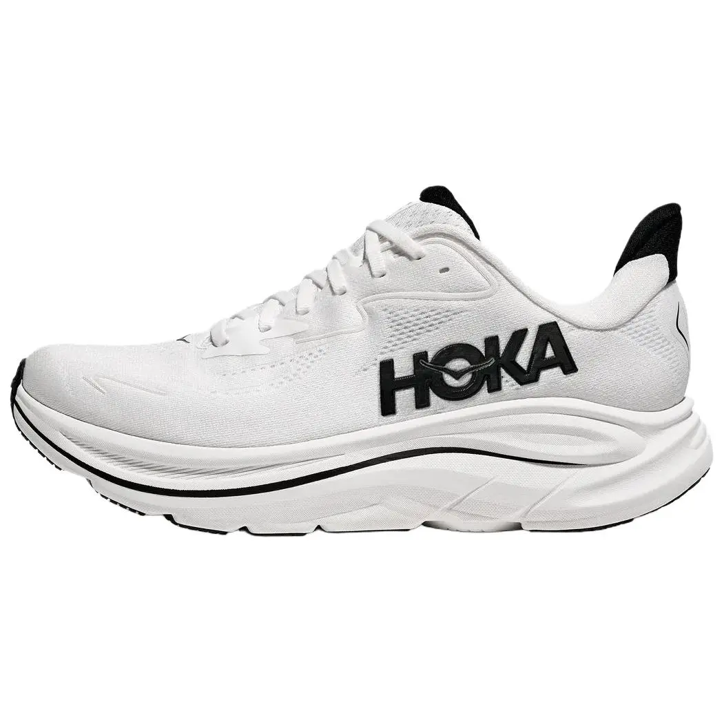 HOKA Clifton 10 Neutral Running Sneakers - Breathable Knit Upper, Lightweight Cushioned Sole, for Daily Training, White/Black