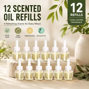 12Pcs Electric Plug-in Air Freshener Refills - Home Fragrance Refills with White Sage, Sage Citrus, Honeysuckle, Eucalyptus Scents fill