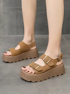 Women's French Thick Sole Birkett Sandals Summer Outdoor High-End Style 2026 New Roman Heeled Shoes, PU Leather, Rubber Sole