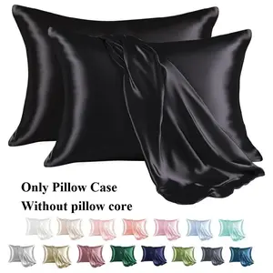 2 Piece Set Real Silk Pillowcases Pure Color Satin Pillows Covers, Soft and Luxurious Bedding Accessories for Home Decor