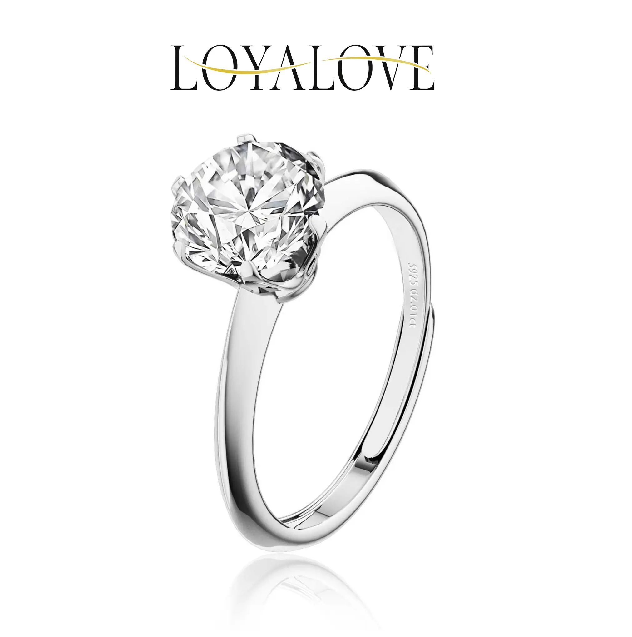 Loaylove S925 Round VVS  Dessanite Classic Six-Prong Open & Adjustable Design Band Birthday Anniversary Mother's Day Gifts for women