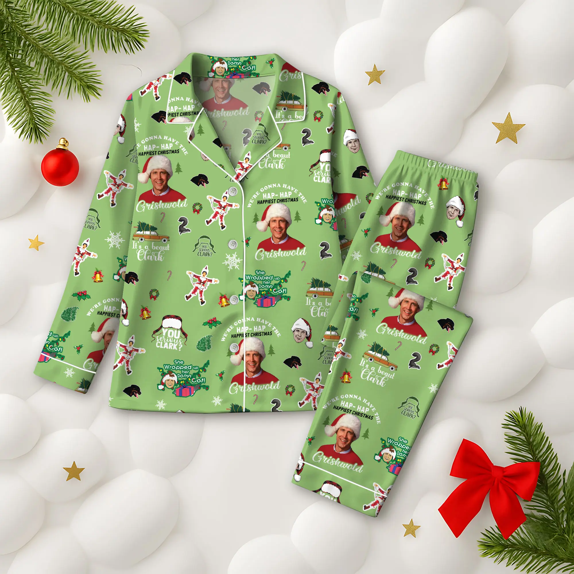 Griswold Thick Pajamas Satin Set, Clark Griswold Santa Pajamas Set, Griswold Holiday Pajamas, Christmas Tree Farm Pjs, Matching Family Pajamas