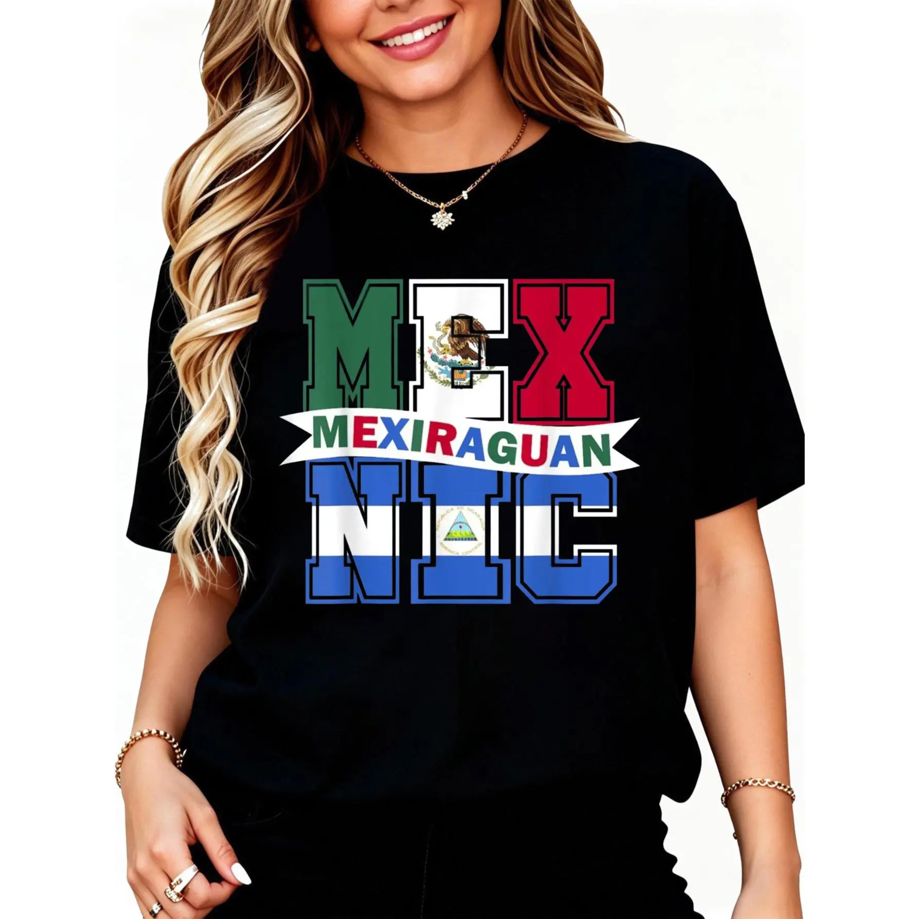 Women's Casual Cotton Short-Sleeve Round Neck Graphic T-Shirt - Mexiraguan Half Nicaraguan Half Mexican Design, Shortsleeve, Top, Tshirt