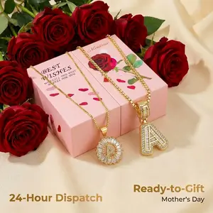 MEIITRUE She Love it Her Story , Buy 1 Get 1 Free Personalized Initial Letter Pendant Necklaces With Gift Box for Her , 14K Gold Plated Cubic Zirconia Alphabet Necklace Fashion Jewelry Adjustable Length 17-19 Inches Perfect Matching Special Moment