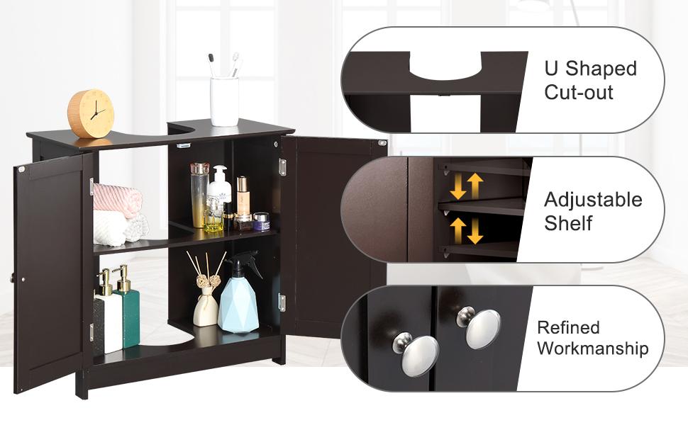 VINGLI Pedestal Sink Cabinet Traditional Under Sink Storage Cabinet Espresso Bathroom Vanity with 2 Doors Adjustabel Shelf 23.6" x 11.8"x 23.6"