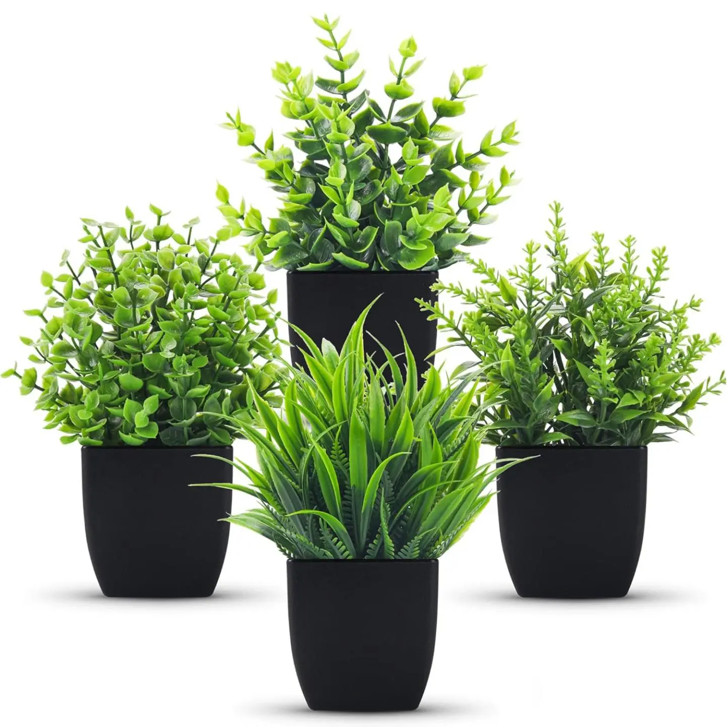 Artificial Potted Plant Set, 4-Count Faux Plants with Pots, Artificial Faux Greenery, Decorative Artificial Plants, Fake Plants for Home and Office Shelf Decor, Garden Ornaments