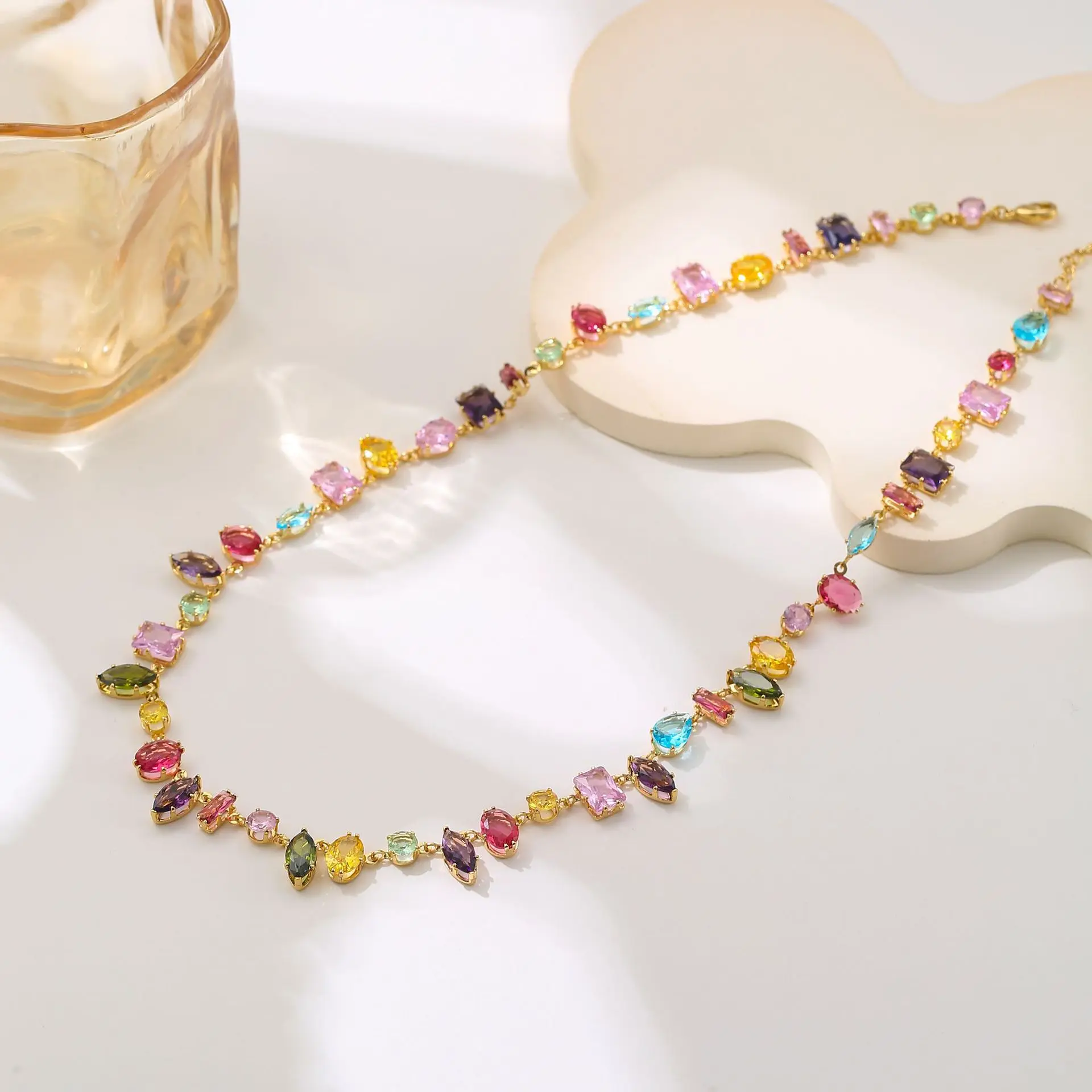 Dopamine Candy Necklace for Women 18K Gold Plated Mood Boosting Jewelry Y2K Energy Beaded Necklace Thoughtful Gift for Girlfriend BFF Her Jewelry For Blackfriday Christmas