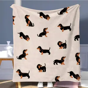 Cute Cartoon Dachshund Pattern Blanket, 1/2 Counts Lightweight Cozy Blanket Soft Comfortable Throw Blanket, Lightweight Warm Napping Blanket for Home Office Travel