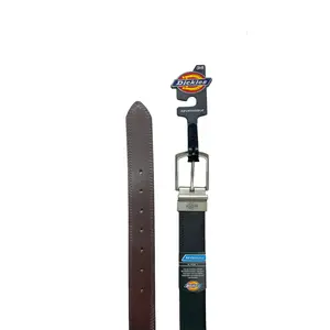 DICKIES Leather Reversible Belt Size 32-44 with Double Row Stitching Antique Nickel Finish Swivel Buckle Genuine Leather for Everyday Wear