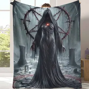 Gothic Dark Sorceress Flannel Blanket Mysterious Hooded Figure and Arcane Symbol Art Print Ultra Soft Warm Cozy Perfect for Bedroom Decor Living Room Accent Halloween Atmosphere Gift for Fantasy Lovers summerwins
