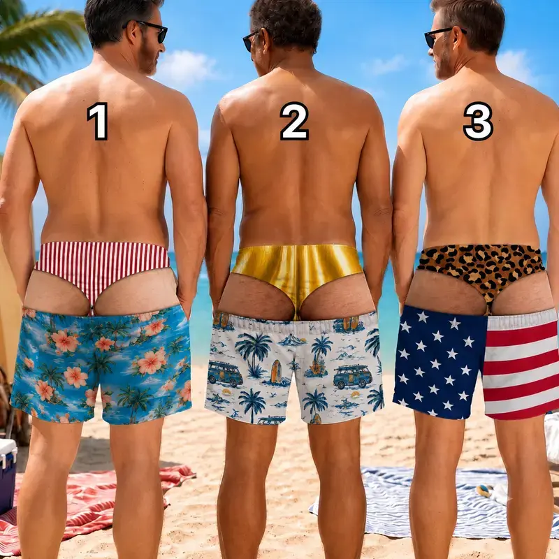 Custom Funny Patriotic Men Swim Trunks, Hairy Butt Beach Shorts, Big Booty Gag Gift for Him, Mens Bathing Suit, Bachelor Party Shorts