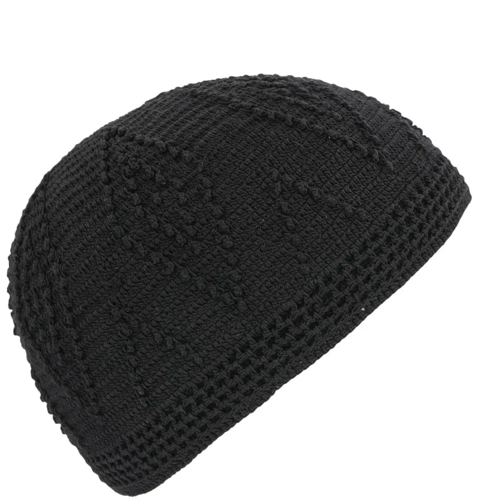 Men's Islamic Knitted Cotton Geometric Kufi - Black