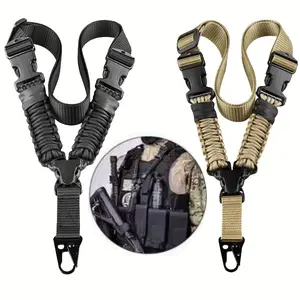 Single Point Sling for Tactical Hunting, American Style Woven Polyester Strap in Black & Tan, Adjustable with Secure Buckle & Carabiner, Carabiner For Leash
