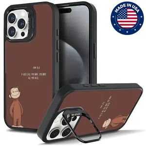 Curious George Christian Monkey Quote Aesthetic Design Pattern Casing For iphone 16 15 14 13 12 Plus Pro Max Flaunt Mobile Phone Case Hard TPU Tough Metal Lens Camera frame Film With Bracket Drop Protection Shockproof Vintage Trend Anti-scratch  Cover