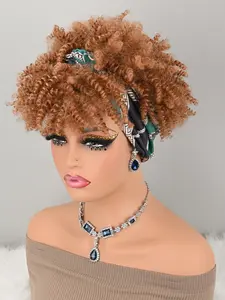 Women's Curly Hair Braid-Style Wig with Bangs, Synthetic African Voluminous Wavy Hair, Perfect for Daily Wear & Stylish Looks