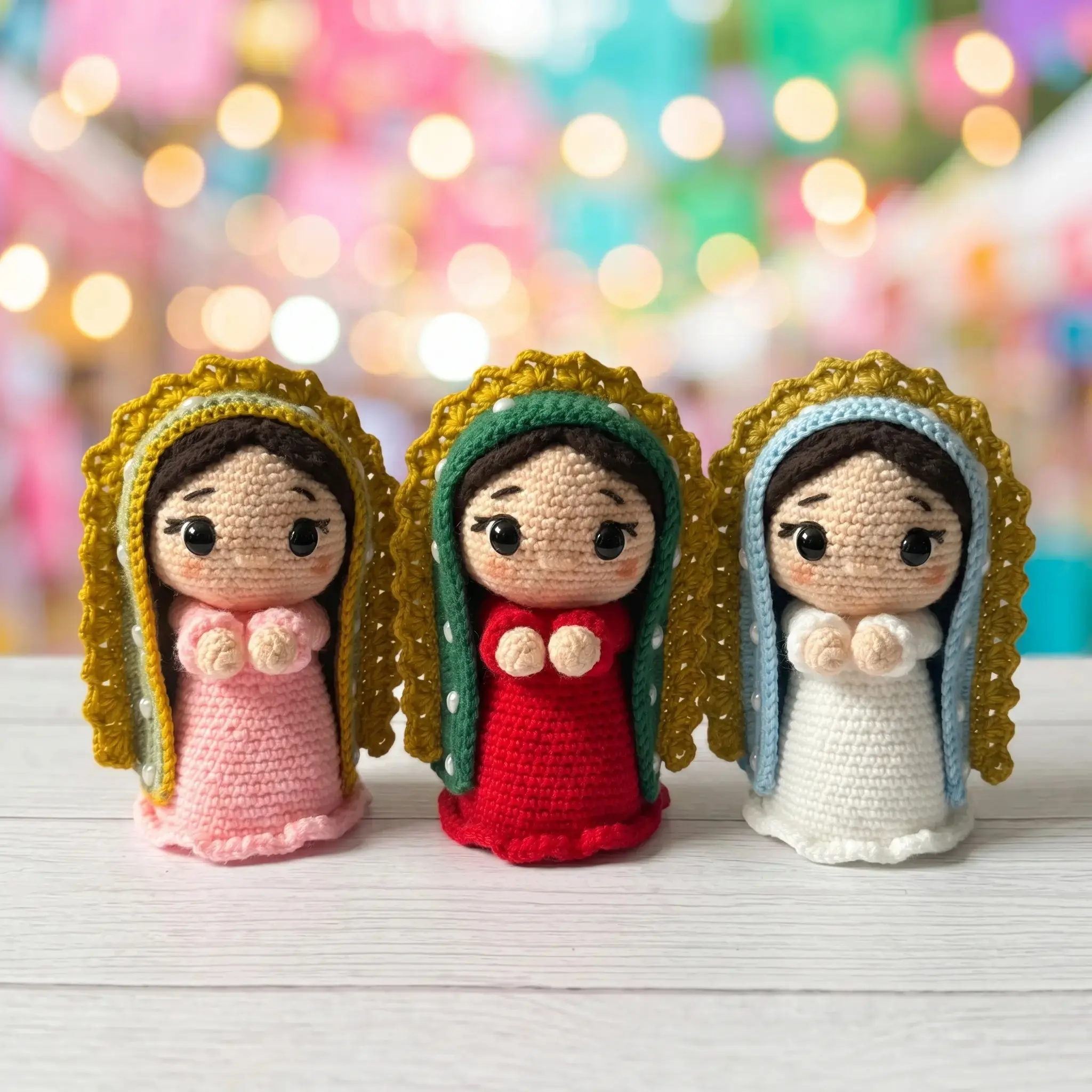 Handmade Crochet Virgin Mary Doll - Our Lady of Guadalupe Amigurumi Plush, Cute Blessed Mother Religious Decor, Baptism & First Communion Gift