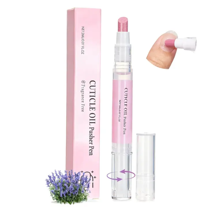 2-in-1 Cuticle Oil Pusher Pen, 45° Ceramic Tip Cuticle Remover | Lavender Scented Nail Moisturizer for Dry Cuticles & Hangnails, Portable Manicure Tool 2ml