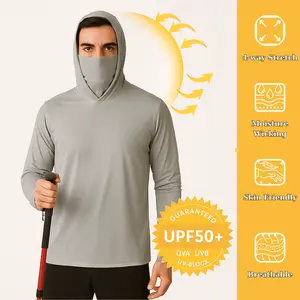 Camisetas con Capucha para Hombre con Protección Solar UPF 50+ y Máscara Facial – Ropa de Manga Larga con Protección UV para Actividades al Aire Libre, Construcción, Trabajo, Pesca, Senderismo y Correr – Camiseta Transpirable de Secado Rápido y Protectora