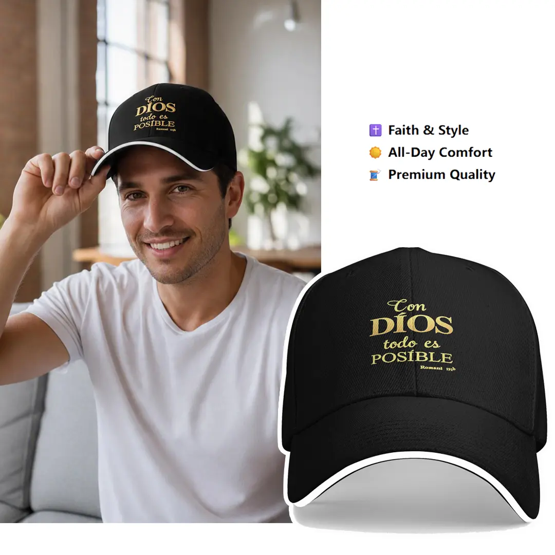 1pc "Con Dios Todo Posible" Baseball Cap - 100% Polyester, Breathable Mesh Back, Lightweight & Stylish for Fitness & Outdoor Sport Black Snapback