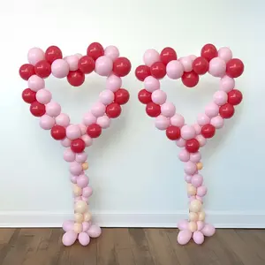 2 Pack White Heart Shaped Plastic Balloon Arch Stand Kit, Balloon Holder Column with Round Water Fillable Base - 5ft