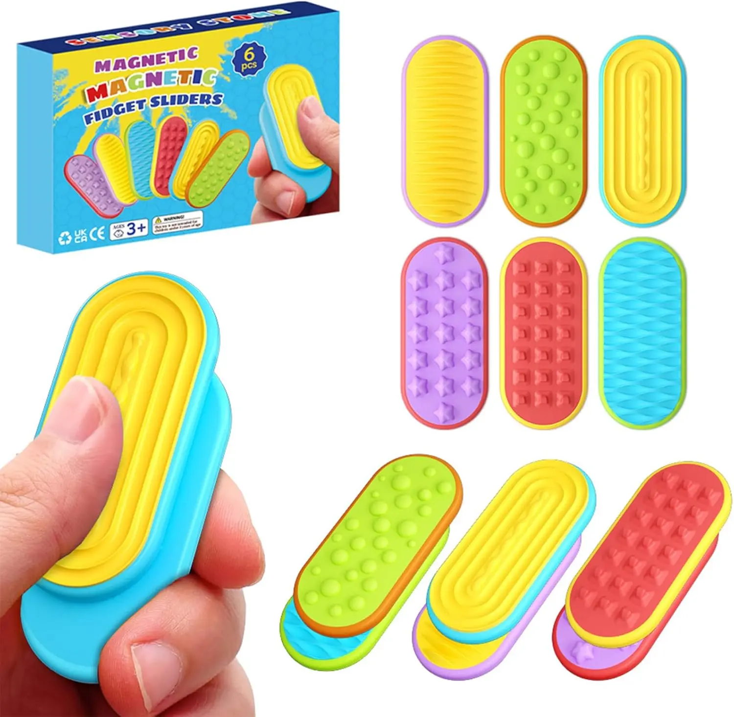 6 Pack Sensory Magnetic Fidget Toys – Textured Silicone Magnetic Sliders for Autism & ADHD, Quiet Stress Relief Desk Fidget Toys for Adults, Office, Travel & Classroom