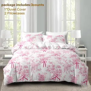 Flower Bow Bedding Set, Chinese Style Cloud Pattern, Soft Comfortable, Includes 1 Fitted Sheet and 2 Pillowcases, All Seasons, Soft Bedding Sets