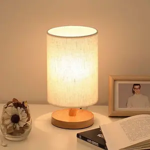 Compact Wooden Table Lamp with Linen Shade Soft Non-Glare Light for Bedroom Living Room Kids Room Includes LED Bulb Round Design 14x12x25 cm Decorative Ambiance Lighting