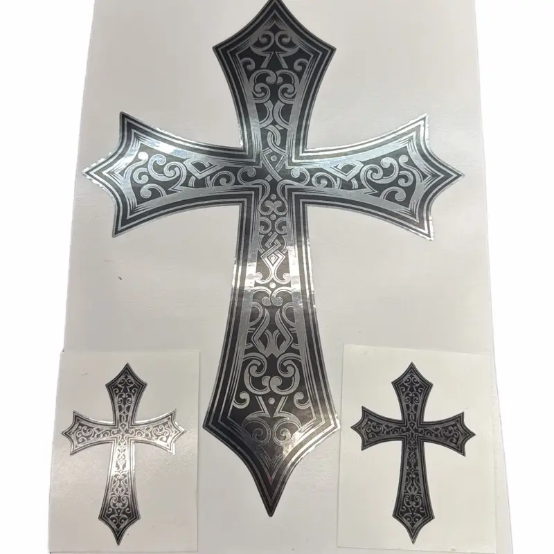 Chrome Viynl Cross decal sticker Printed Design with Intricate Patterns and Multiple Sizes for Versatile Use