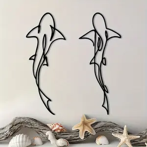 Modern Minimalist Shark Metal Wall Art Set, Artwork, Indoor Beach Room Decor, Large Vertical Hanging Decoration, No Feathers, Halloween Theme