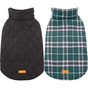 Waterproof Dog Winter Coat British Style Plaid Dog Clothes Pet Dog Cold Weather Coats Cozy Snow Jacket Vest for Small Medium Large Dogs Green S